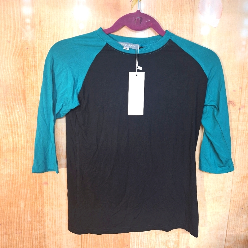 Kids Black and Green Raglan Sleeve Tee